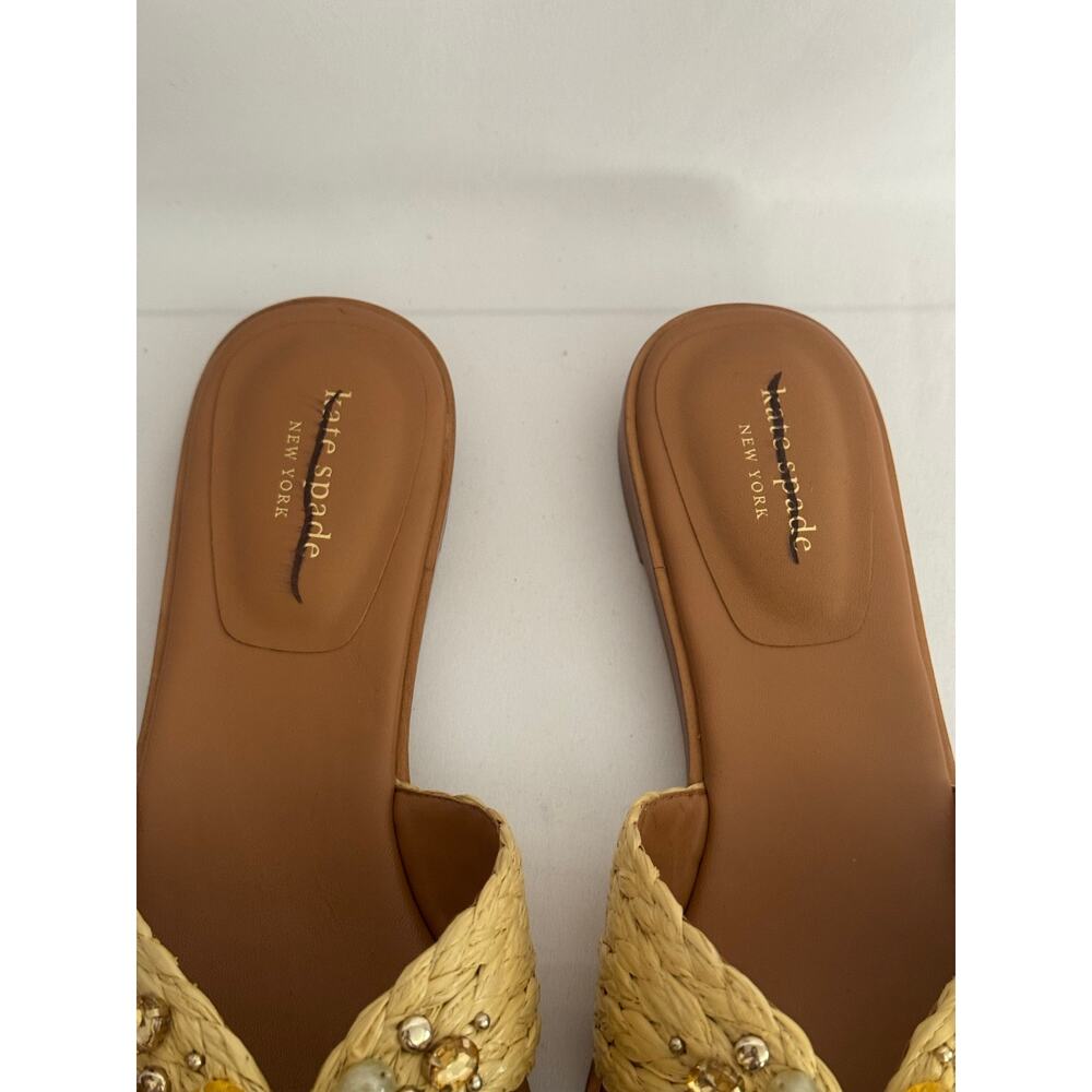 Kate Spade Dock Crystal Raffia Slides 10B NIB Defaced Sandals - Picture 7 of 14